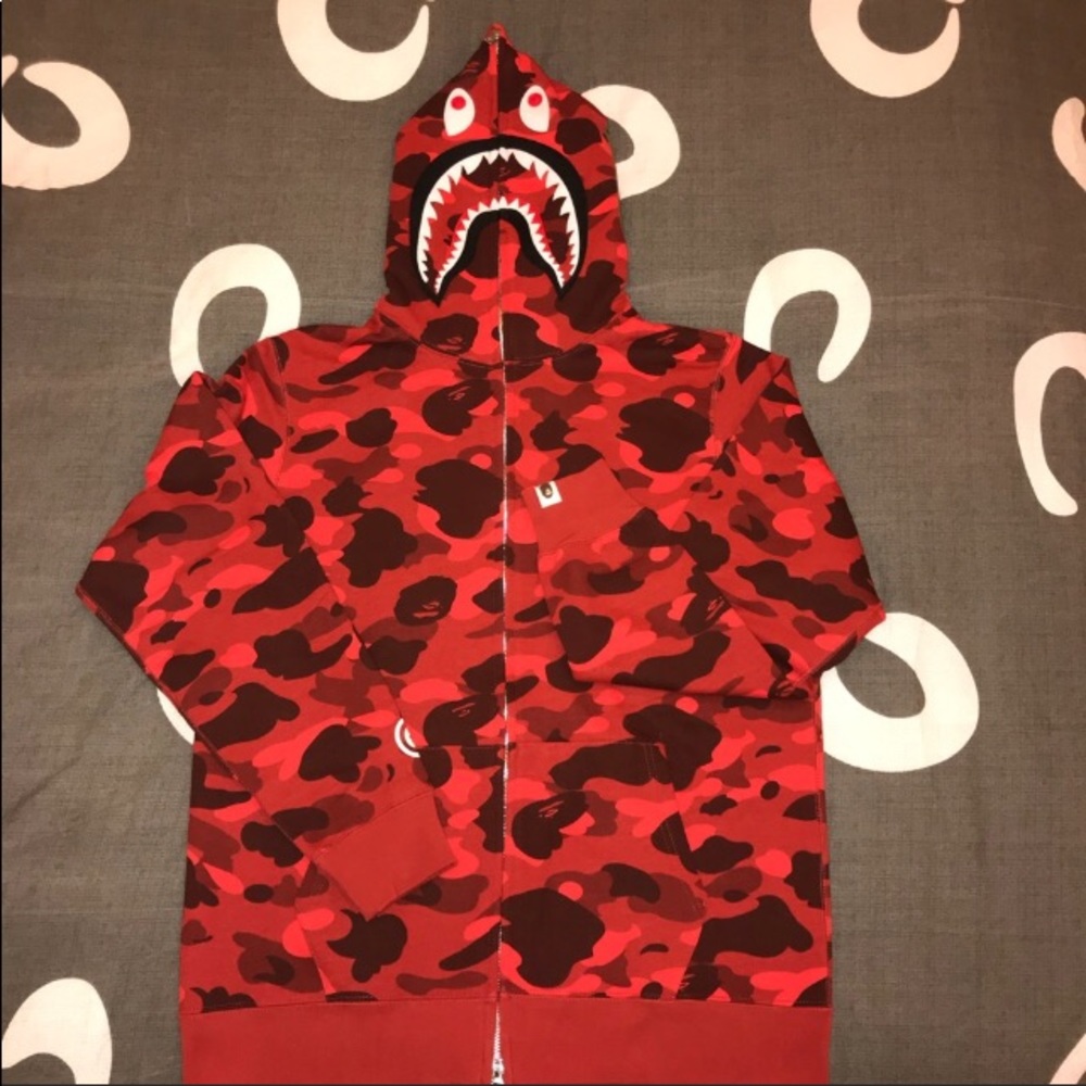 Bape Red Shark Hoodie